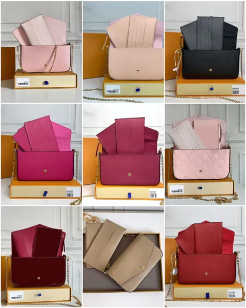 Комплект из трех частей сумки через плечо, качественная сумка-конверт через плечо, Multi Felicie Pochette, сумки-цепочки, женские сумки-мессенджер, роскошная дизайнерская сумка, коричневый, цветочные сумки