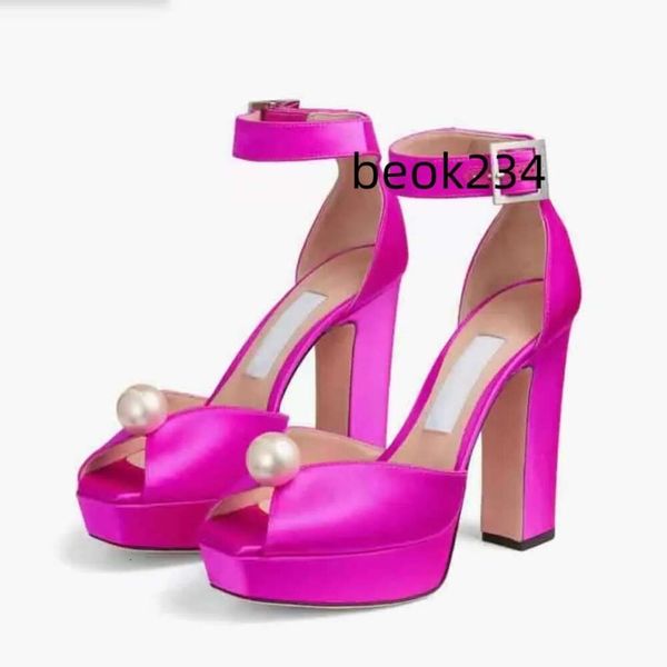 Verão 22s Socorie Sandálias Sapatos para Mulheres Camurça Couro Plataforma Bombas com Pérola Detalhando Peep Toe Salto Alto Senhora Vestido Festa Platm