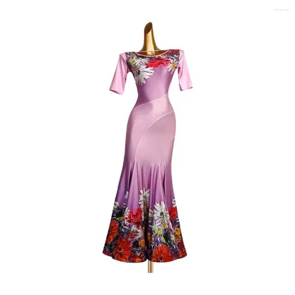 Bühnenkleidung Damen Studenten Elegantes Ballsaal-Tanzkleid Performance Moderne Standard-Blumenkostüme Tango-Walzer-Übungskleidung