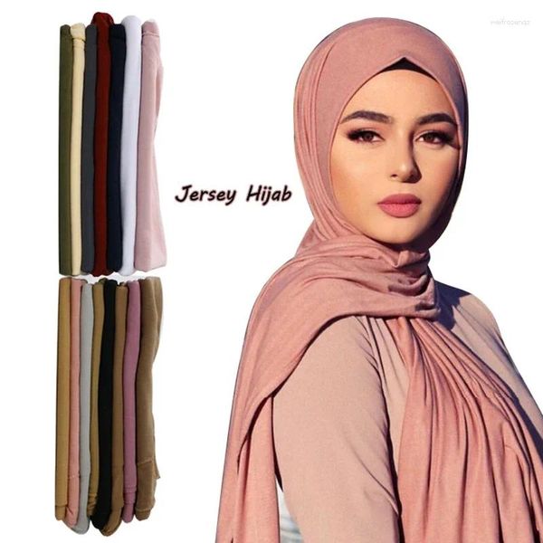 Lenços Muçulmanos Chiffon Hijab Lenço Mulheres Long Head Wrap para Hijabs Cor Sólida Senhoras Véu Jersey