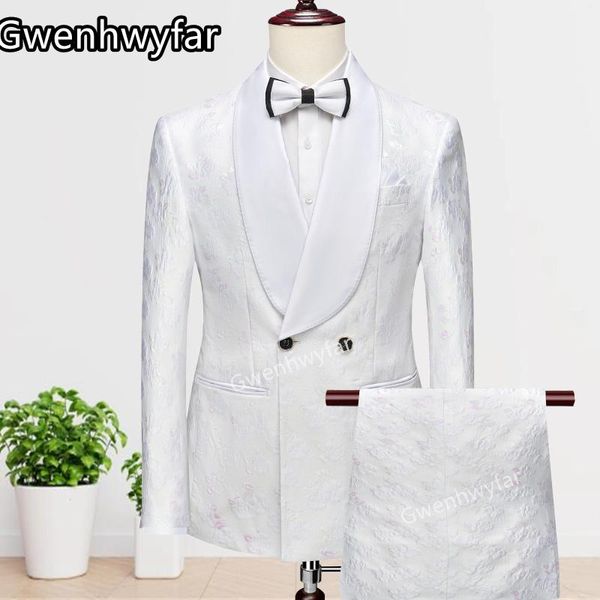 Мужские костюмы Gwenhwyfar 2023, классический жаккардовый костюм с белым фоном и розовым вишневым цветом для покупок и отдыха, костюм Homme