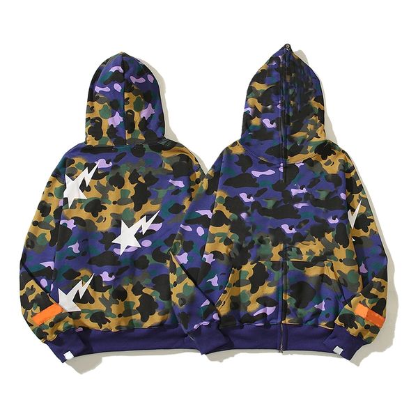 Designer completo zip up tubarões hoodies para homens pulôver camisolas de grandes dimensões unisex casais roupas camuflagem jaqueta amarela com capuz streetwear manga longa