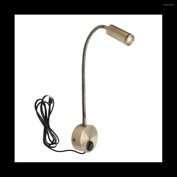 Lâmpada de parede montada na parede, mangueira de leitura, controle de interruptor de cabeceira, lâmpada de estilo minimalista (plugue dourado dos EUA)