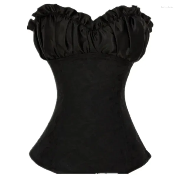 Corsetti bustier Fancy sexy e nero grigio retrò satinato lingerie con lacci corsetto top taglie forti overbust