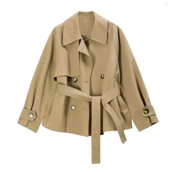 Trench da donna 2023 Primavera/Autunno Cappotto da donna oversize allentato Giacca corta Cintura doppiopetto femminile Capispalla solido