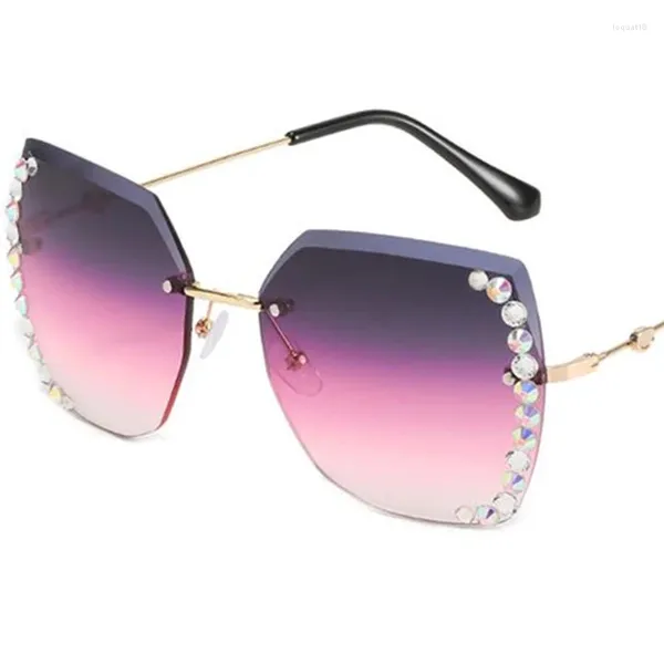 Sonnenbrille Diamant Frauen Randlose Sonnenbrille getrimmt Anti-UV-Brille Retro-Brillen Legierung Tempel dekorativ