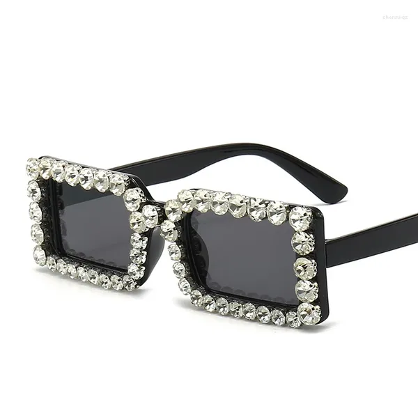 Óculos de sol diamante retângulo mulheres vintage luxo strass óculos de sol máscaras senhoras cristal óculos gafas de sol