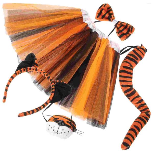 Шорты, 1 комплект, костюм тигра на Хэллоуин, повязка на голову с ушами, галстук-бабочка, юбка с хвостом и носом