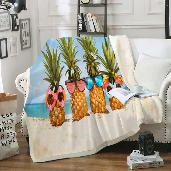 Coperte Coperta all'ananas Coperta da spiaggia Modello con frutti Sherpa in pile per bambini Flanella Morbido divano letto