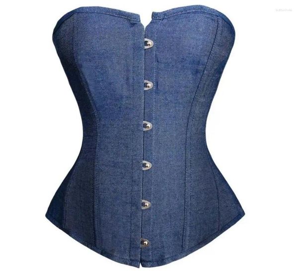 Bustiers espartilhos femininos cowboy espartilho superior sexy fino brocado denim corpo shaper sem alças overbust plus size e bustier gótico