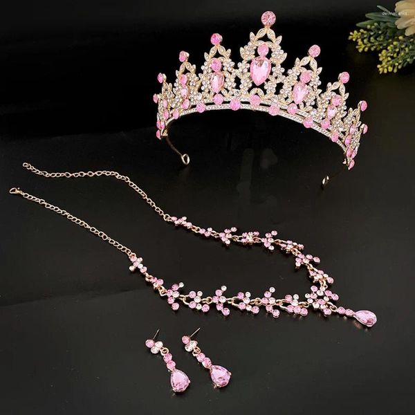 Halskette Ohrringe Set Schmuck Kristall Kronprinzessin Kopfschmuck Hochzeit koreanischen Stil