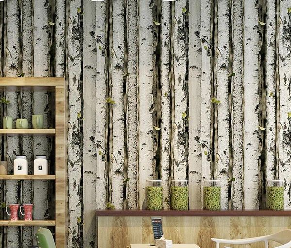 Wallpapers 3d pvc bétula madeira árvore papel de parede para quarto design moderno sala de estar rolo rústico floresta madeiras 10mx53cm