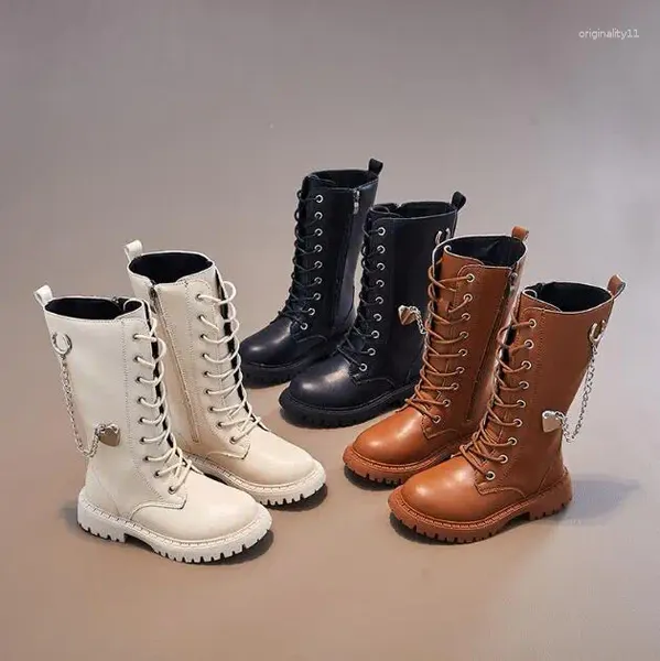 2023 Ботинки для девочек, длинные однотонные нескользящие универсальные корейские зимние детские модные ботинки для мальчиков с молнией сзади и круглым носком