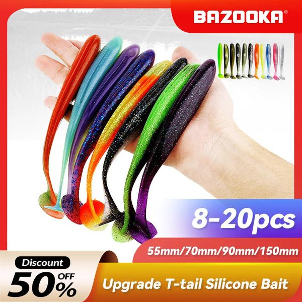 Acessórios de pesca Bazooka Shad Worm Soft Isca Isca de Silicone T Cauda Fácil Shiner Wobblers Pesca Truta Crap Pike Bass Inverno 231030