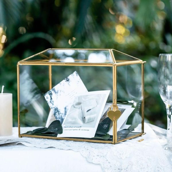 Party Supplies NCYP Glas-Hochzeitskartenbox mit Schlitz und Schloss für den Empfang, handgefertigter Posthalter, geometrischer Andenken-Briefumschlag
