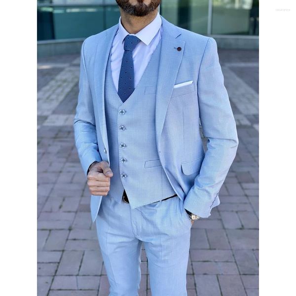 Ternos masculinos moda verão terno masculino cor sólida notch lapela fino ajuste 3 peça de negócios formal casamento noivo smoking roupas personalizadas