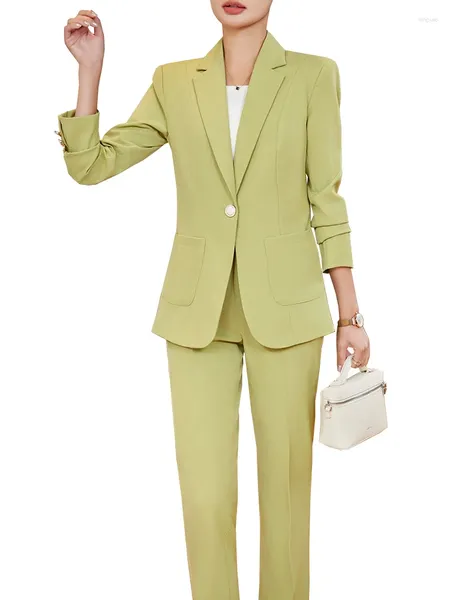 Pantaloni a due pezzi da donna Blazer da donna Abito con pantaloni Verde Khaki Albicocca Donna Abbigliamento da lavoro da lavoro Giacca e pantaloni Formali 2 Set Con