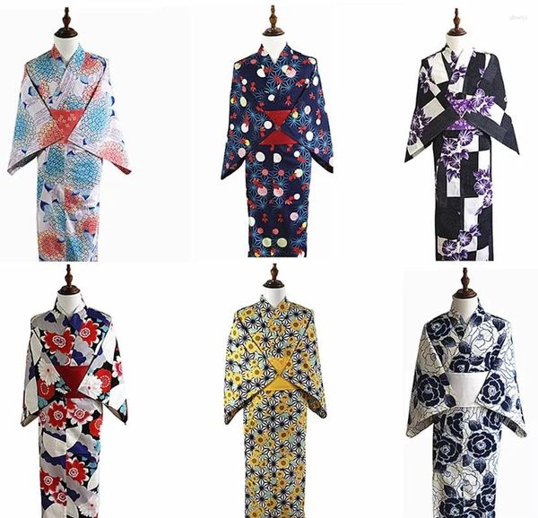 Roupas étnicas Japonês Tradicional Kimono Yukata Mulheres Algodão Tiro Retrato de Viagem Multicolor Disponível 163c
