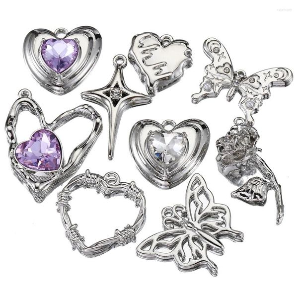 Charms 2 Stück Metall Schmetterling Rose Kristall Strass Perlen Y2K Anhänger für Halskette Armband Schmuckherstellung DIY Zubehör