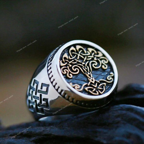 Vintage Wikinger Baum des Lebens Ring für Männer Nordische Mythologie Edelstahl Yggdrasils Ring Mode Amulett Wikinger Schmuck Geschenk ModeschmuckRinge Schmuck