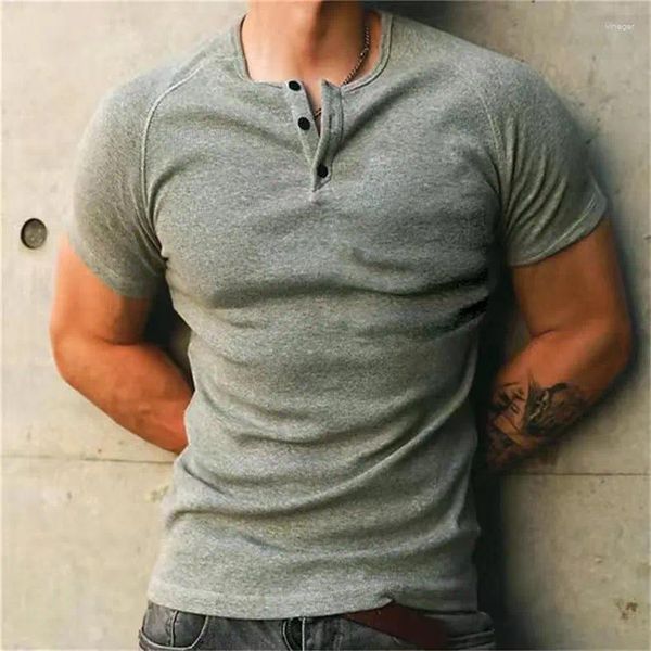 Мужские футболки Henley Shirt Tee Top Plain V-образным вырезом Уличный отдых с короткими рукавами Одежда Модельер Basic
