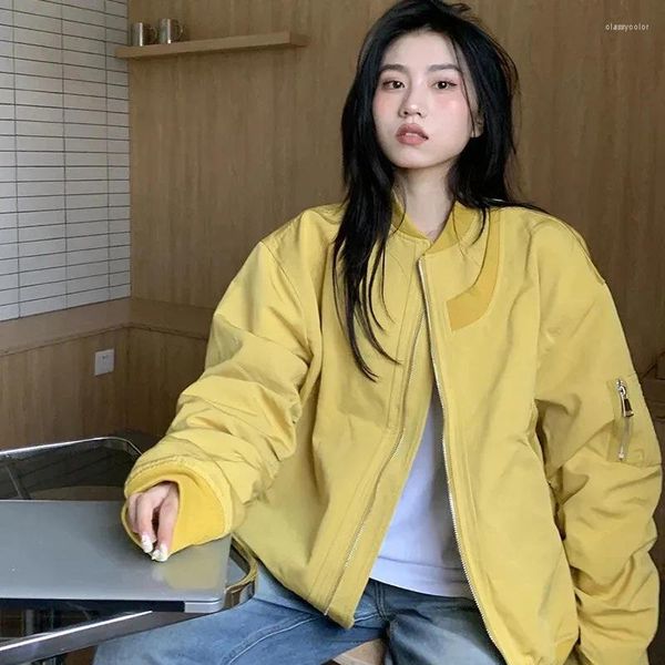 Damenjacken Koreanische Übergröße Bomberjacke für Frauen 2023 Streetwear Reißverschluss Baseball Frau Einfarbig Lose Unisex Outwear