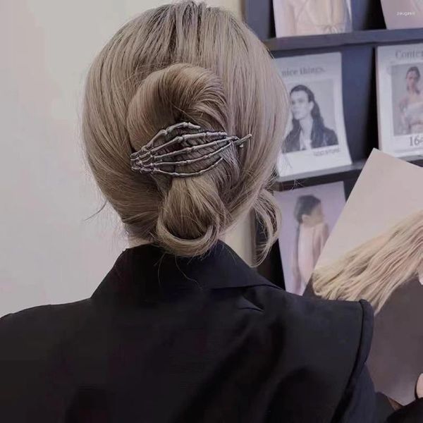 Grampos de cabelo goth moda crânio mão osso hairpin para mulheres escuro criativo legal clipe 2023 tendência acessórios de festa de halloween presente