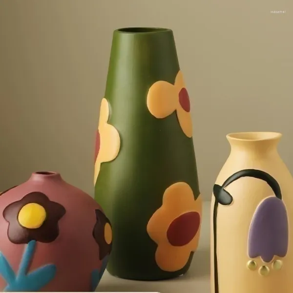 Vasos Nordic Morandi pintado vaso de cerâmica sala de estar arranjo de flores ornamentos criativos acessórios para casa