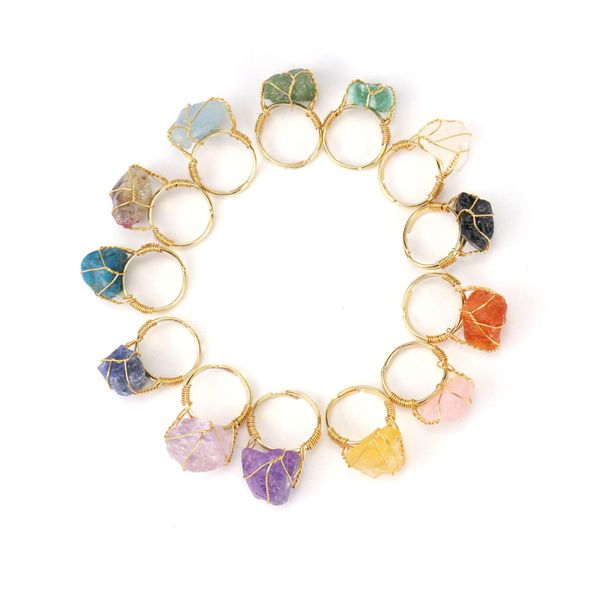 Cluster Anéis Envoltório de Fio Pedra Natural Irregar Lapis Lazi Ametista Tiger Eye Opal Rosa Cristal Anel Ajustável para Mulheres Jewe Dhgarden Dhf2S