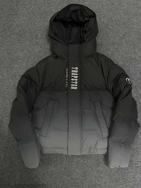 Trapstar londres decodificado com capuz puffer 2.0 gradiente preto jaqueta masculina bordado térmico com capuz casaco de inverno topos06y9