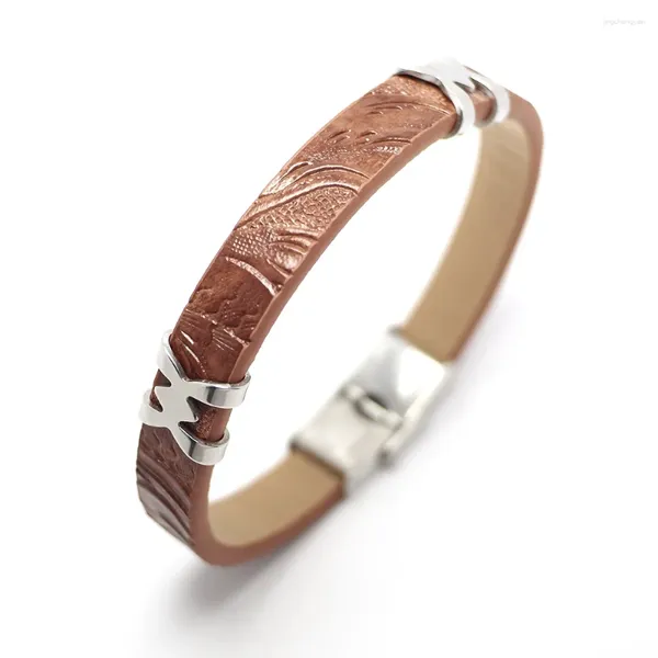 Armreif, personalisiertes Armband aus geprägtem Kunstleder, Edelstahl-Schiebedekor mit sicherem, abnehmbarem Verschluss