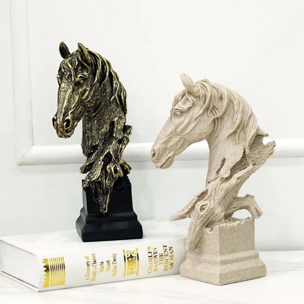 Oggetti decorativi Figurine NORTHEUINS 29 cm Resina Arenaria Testa di cavallo Statua Decorazione Retro Animale Arredamento interni Accessori Oggetto 231030