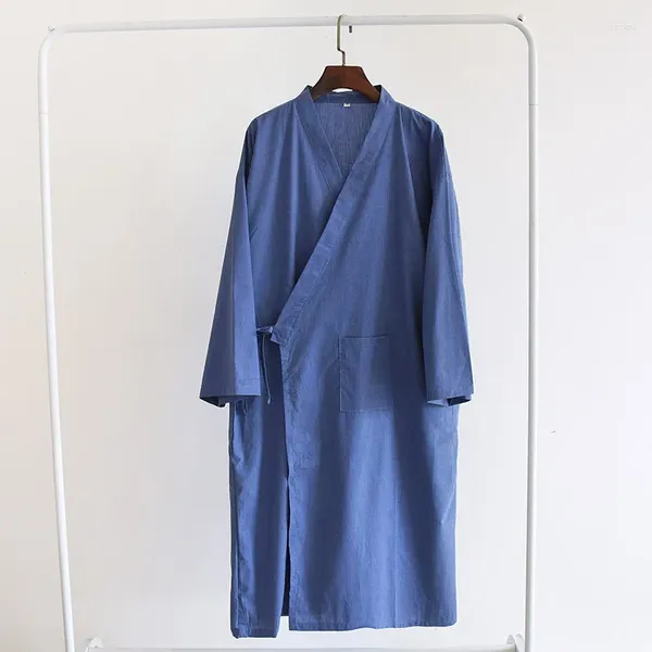 Мужская одежда для сна, мужской банный халат, японское кимоно, хлопковая ночная рубашка, домашняя одежда, 2023, повседневные пижамы, однотонные, мягкие мужские