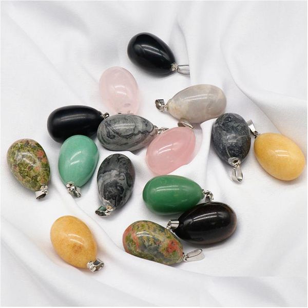 Encantos Oval Pássaro Ovo Forma Pedra Natural Rosa Quartzo Verde Ametista Cristal Pingentes Para Colar Jóias Fazendo Drop Delivery Encontrando DHCTZ