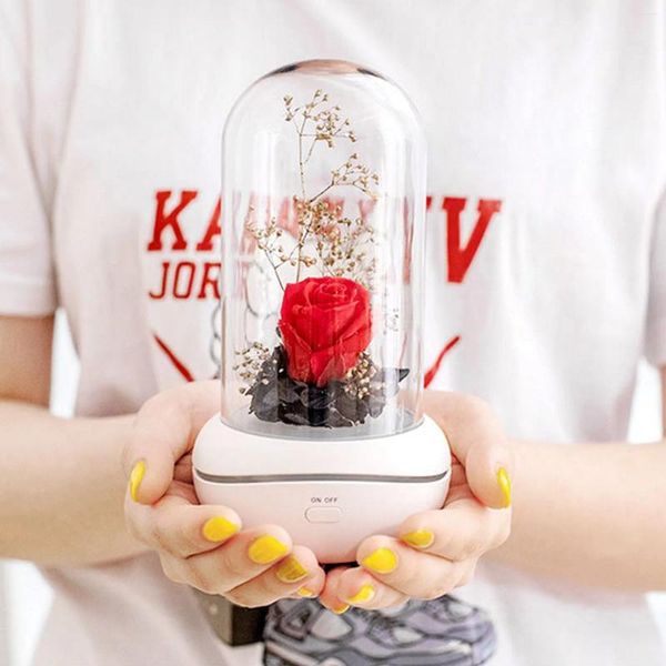 Dekoratif Çiçekler Behogar USB Şarj Edilebilir Ebedi Gül Çiçeği Esansiyel Yağ Aroma Difüzör Lamba Sevgililer İçin Işık Anneler Günü Doğum Günü