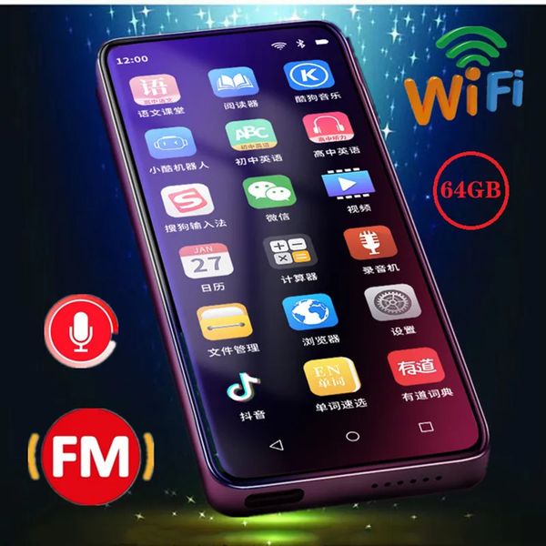 MP3 MP4 Players Portátil Mp4 Player Wifi Android Touch Screen Bluetooth Rádio Fm Grátis Música Vídeo Download Mp3 Speaker Gravador de Voz 231030