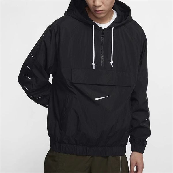 2024 primavera nova jaqueta masculina com capuz logotipo bordado solto tecido meio zip hoodies blusão homem