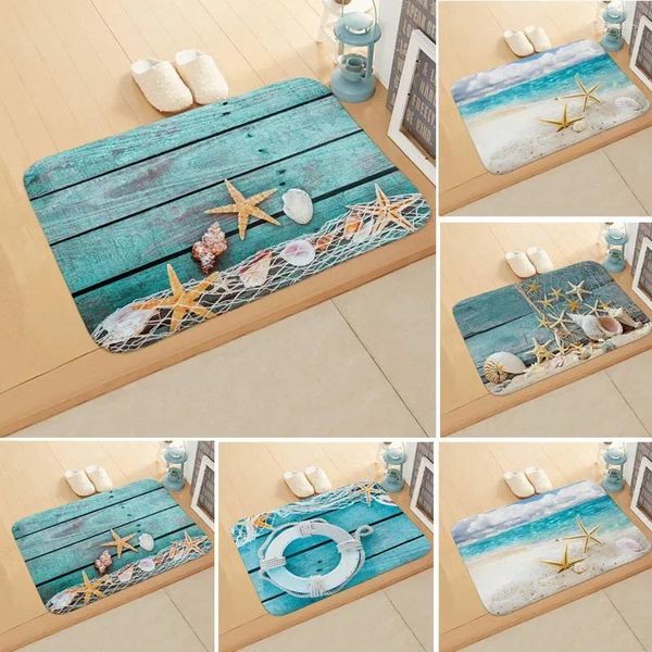 Carpets LE Sea Ocean Fußmatte Strand Seestern Muster Anti-Rutsch-Fußmatte Teppich Flanell Outdoor Küche Wohnzimmer Teppich