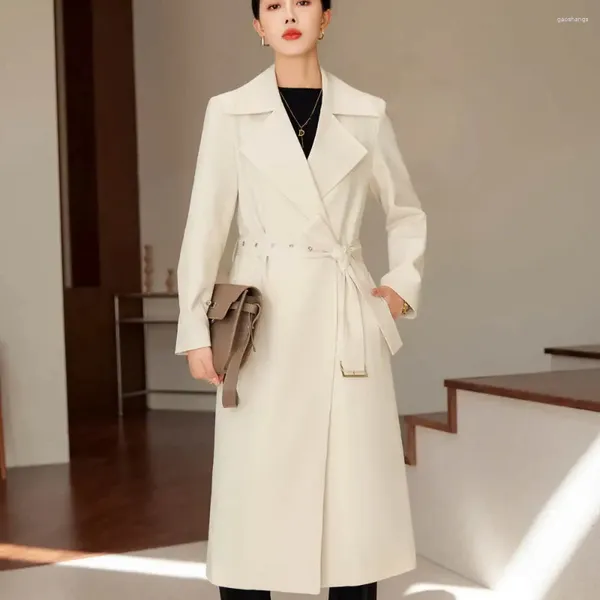 Mulheres Trench Coats Moda Mulheres Mid Comprimento Casaco Outono Inverno Coreano Casual Feminino Cinto Jaquetas Bege Marrom Preto Escritório Senhoras