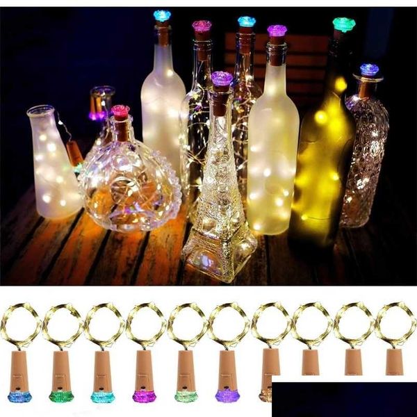 Weihnachtsdekorationen, Weinflaschen-Lichterkette mit Korkfee, batteriebetrieben, Mini-Diamantförmige 15-LED-Lichterkette, 10 Stück, 211104 Drop Del Dhebi