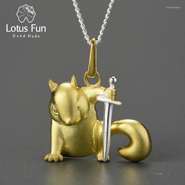 Pingentes Lotus Fun 18k ouro bonito esquilo pingente real 925 prata esterlina animal gargantilha colares para mulheres moda original jóias