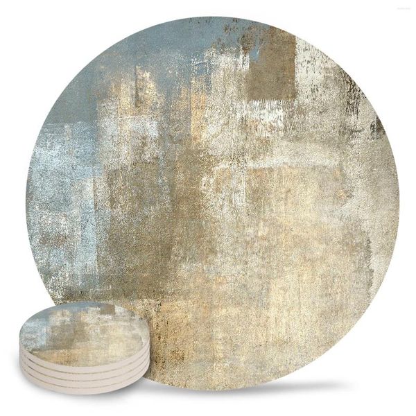 Tapetes de mesa cinza arte abstrata pintura conjunto de porta-copos de cerâmica redondo antiderrapante placemats café bebida copo esteira decoração de casa
