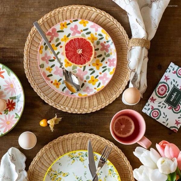 Тарелки, тарелки, посуда для домашнего использования, многоразовая креативная керамическая сервировка, настольная утварь, цветочная посуда, Cocina, домашняя утварь