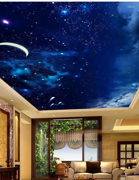 Sfondi Carta da parati personalizzata Po Grandi soffitti romantici stereo 3D Bellissimo soffitto murale con cielo notturno