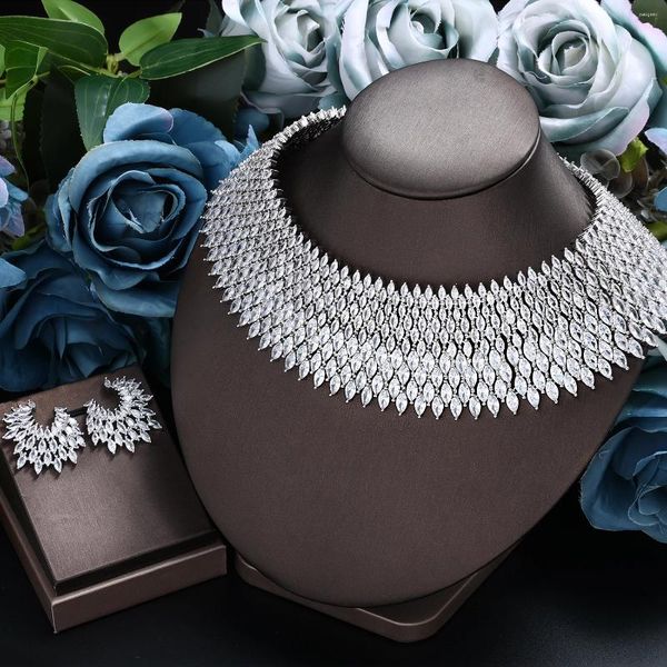 Collana di orecchini set di fascia alta zirconi cubici 2 pezzi orecchini chocker gioielli da donna Dubai matrimonio nuziale di lusso pesante