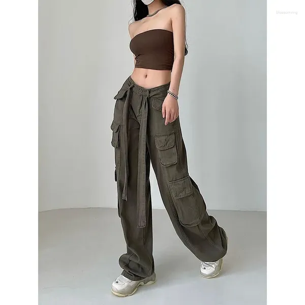 Jeans da donna Spice Girl Salopette di jeans a vita alta 2023 Estate Design ampio Senso Multi-tasca Pantaloni cargo casual a gamba larga Tide