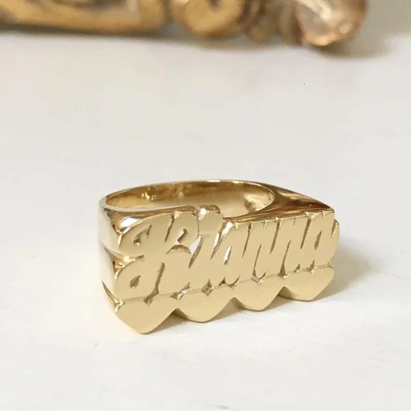 Anéis de casamento personalidade hip hop 3d nome personalizado anel com coração carta personalizada ouro moda punk presente de natal 231030