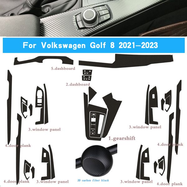 Углеродное волокно для Volkswagen Golf 8 2021-2023, автомобильная пленка, внутренняя наклейка, центральная консоль, шестерня, приборная панель, воздушная дверная ручка, подъемная панель