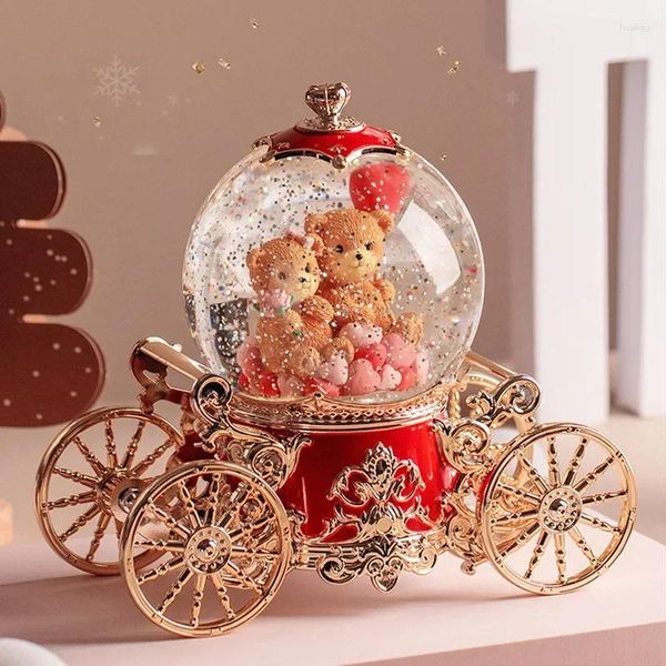 Figurine decorative Cartone animato creativo Carrozza di zucca Luce Fiocco di neve Carillon Cristallo Ottava Sky City Regalo di Natale per bambini