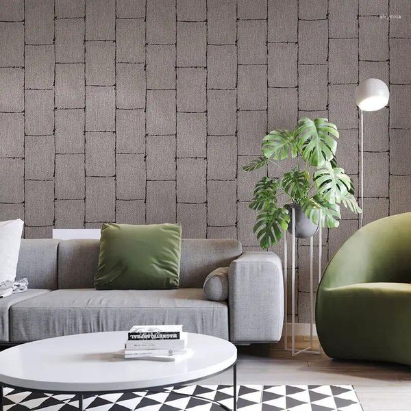Wallpapers moderno nórdico 3d falso tijolo papel de parede rolo pvc retro loft industrial luxo preto cinza impermeável lavável